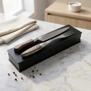 Juego De Cubiertos Premium Con Aplique G 2 Piezas En Box De Madera