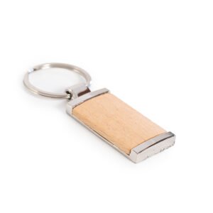 Llavero Bamboo Rectangular. Frente de bamboo dorso de metal (2111)