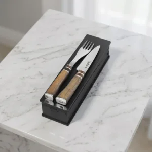 Juego De Cubiertos Premium 3 Anillos M 2 Piezas En Box De Madera